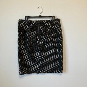 LOFT pencil skirt black eyelet lace tan lining
